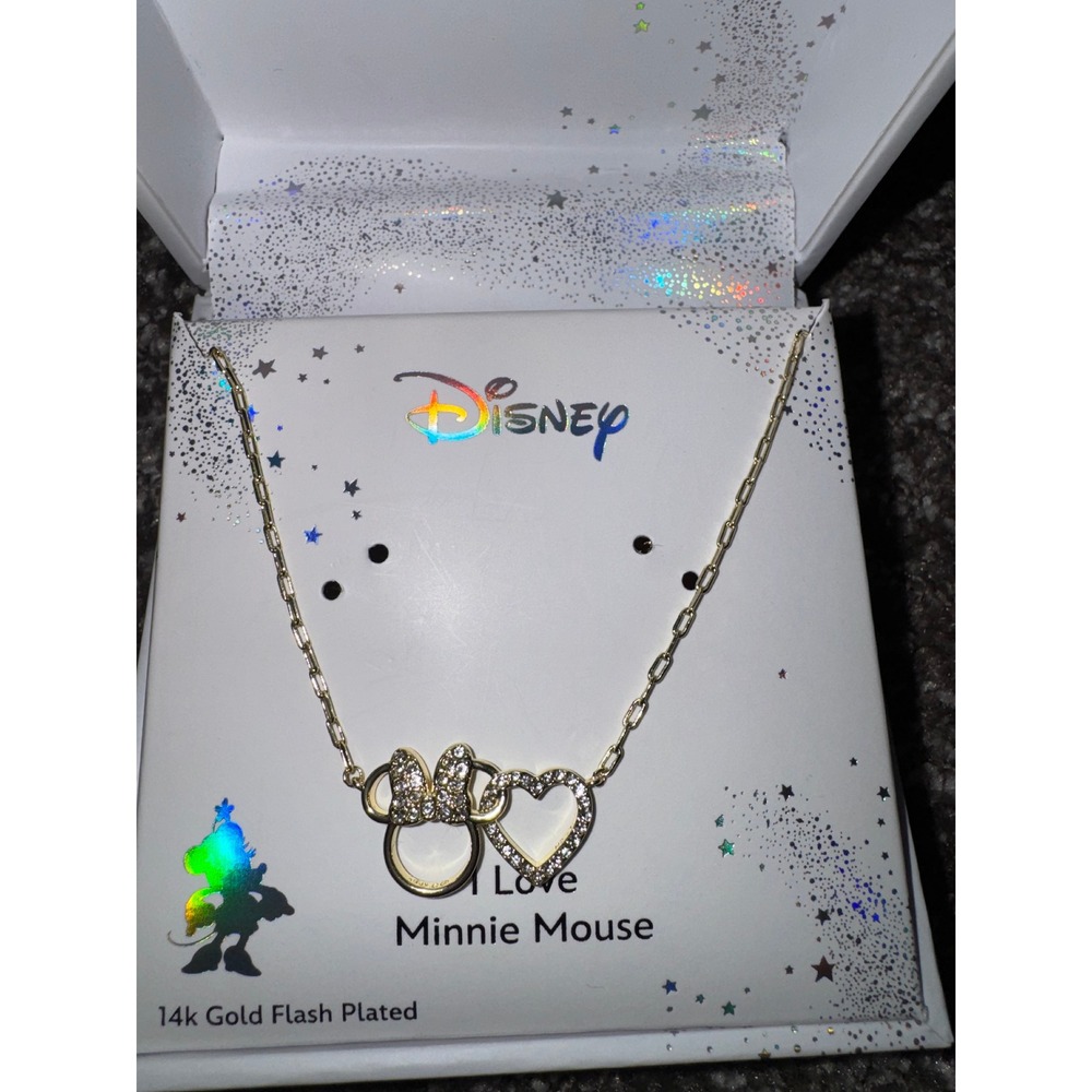 Disney I Love Minnie Mouse Heart Necklace 14k Gold  Flash Plated Disneycore